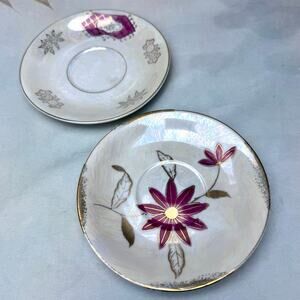 Vintage Nasco Del Coronado Lusterware Iridescent Floral Set Of Two Saucer Plates